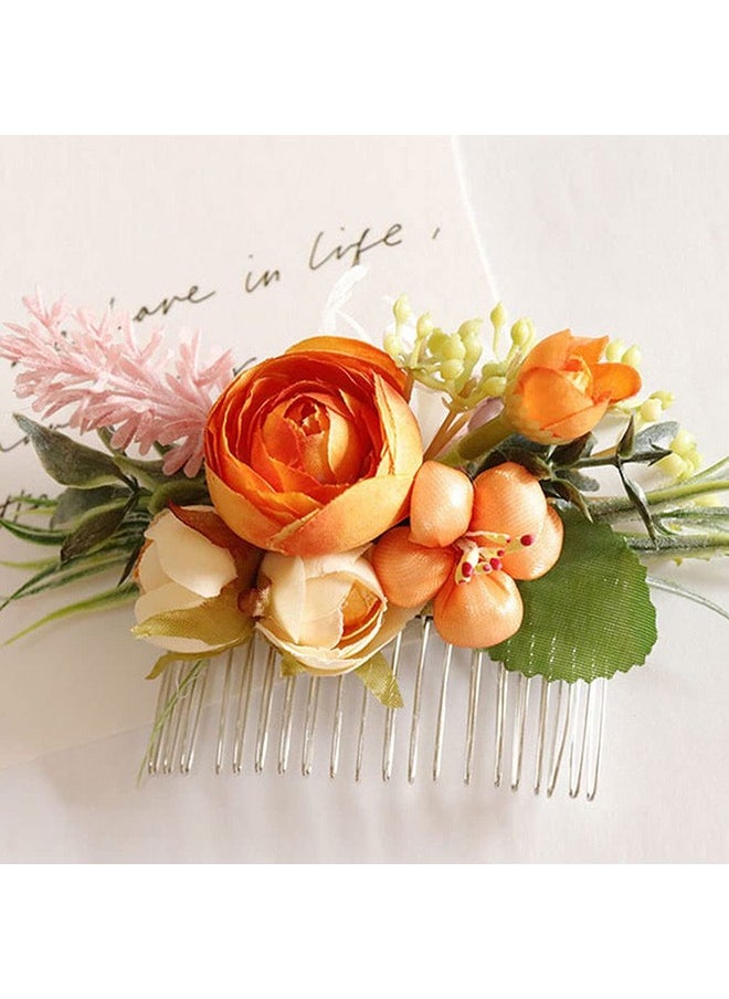 LVOERTUIG Wedding Flower Hair Comb Boho Wedding Orange Bridal Headpieces Hairpins Bride Hair Combs Floral Slide Hair Clips Hair Accessories for Women and Girls(Orange)  - Image 5