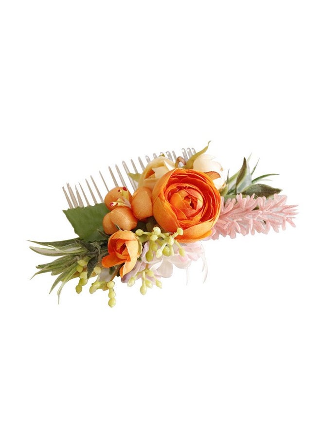 LVOERTUIG Wedding Flower Hair Comb Boho Wedding Orange Bridal Headpieces Hairpins Bride Hair Combs Floral Slide Hair Clips Hair Accessories for Women and Girls(Orange)  - Image 1