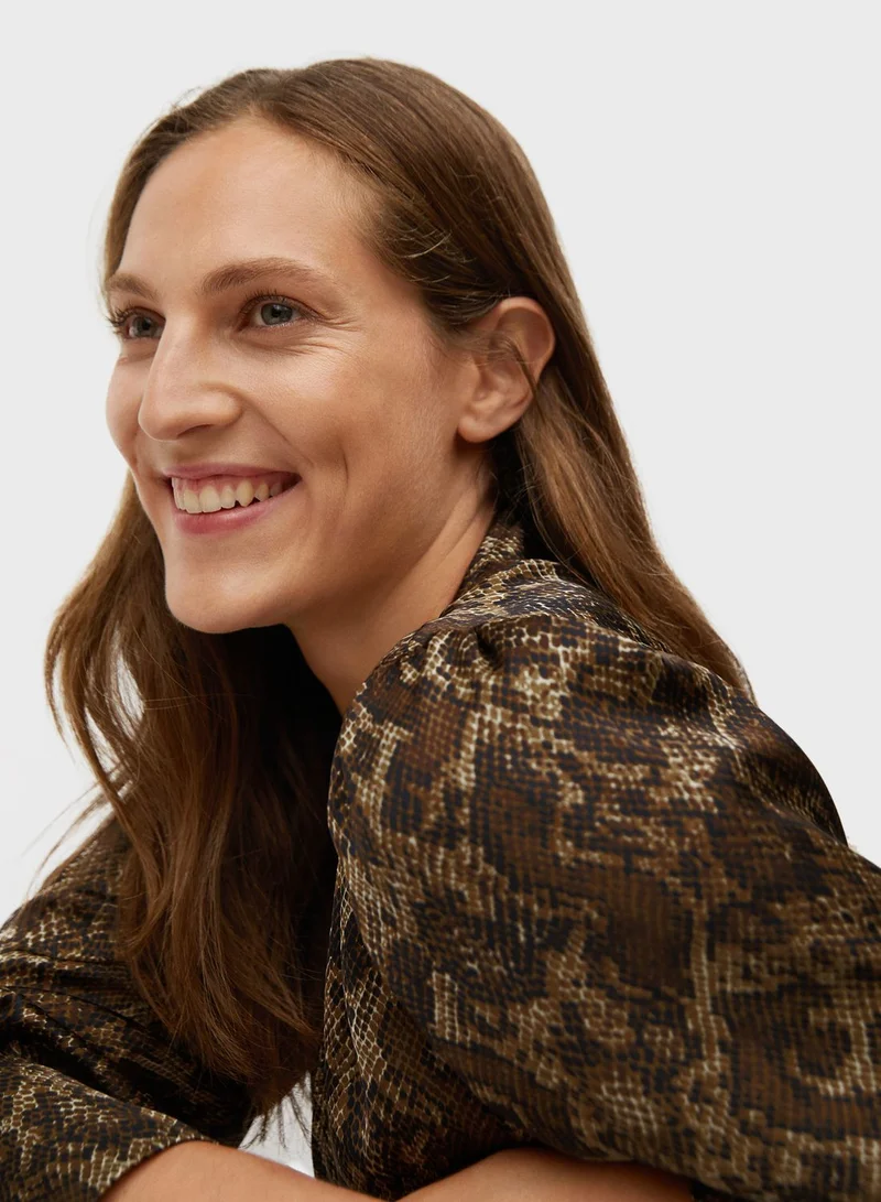 MANGO Snakeprint Surplice Dress