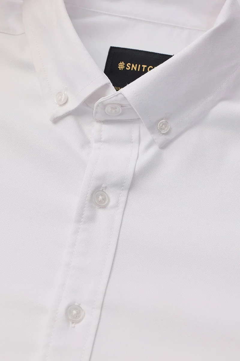 SNITCH White Solid Long Sleeve Slim Fit Luxe Shirt