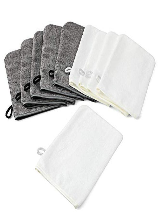 Phogary - 10 Pack Microfiber Body Wash Mitts, Soft Face Mitten, Bath Spa Cloth, Reusable Makeup Remover Mitt Gloves, European Style Wash Cloth,6×8Inch, White And Grey - Image 1