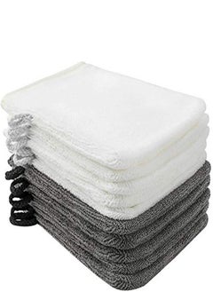10 Pack Microfiber Body Wash Mitts, Soft Face Mitten, Bath Spa Cloth, Reusable Makeup Remover Mitt Gloves, European Style Wash Cloth,6×8Inch, White And Grey