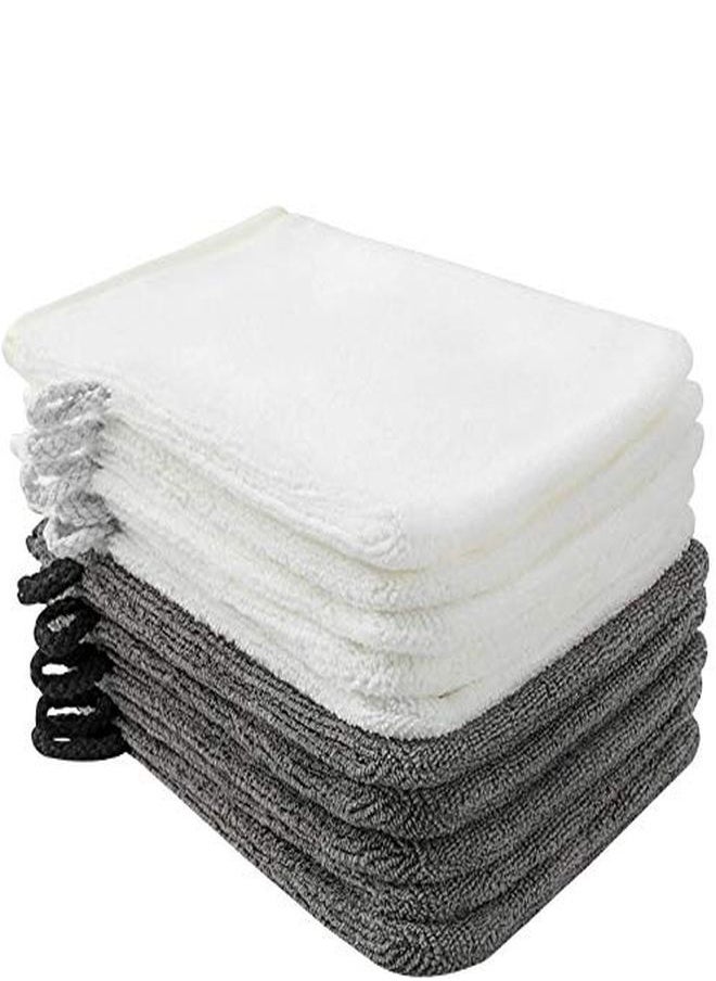 Phogary - 10 Pack Microfiber Body Wash Mitts, Soft Face Mitten, Bath Spa Cloth, Reusable Makeup Remover Mitt Gloves, European Style Wash Cloth,6×8Inch, White And Grey - Image 1
