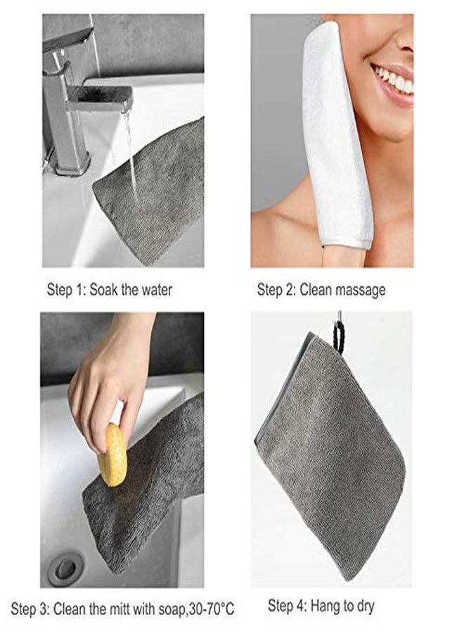 Phogary - 10 Pack Microfiber Body Wash Mitts, Soft Face Mitten, Bath Spa Cloth, Reusable Makeup Remover Mitt Gloves, European Style Wash Cloth,6×8Inch, White And Grey - Image 1