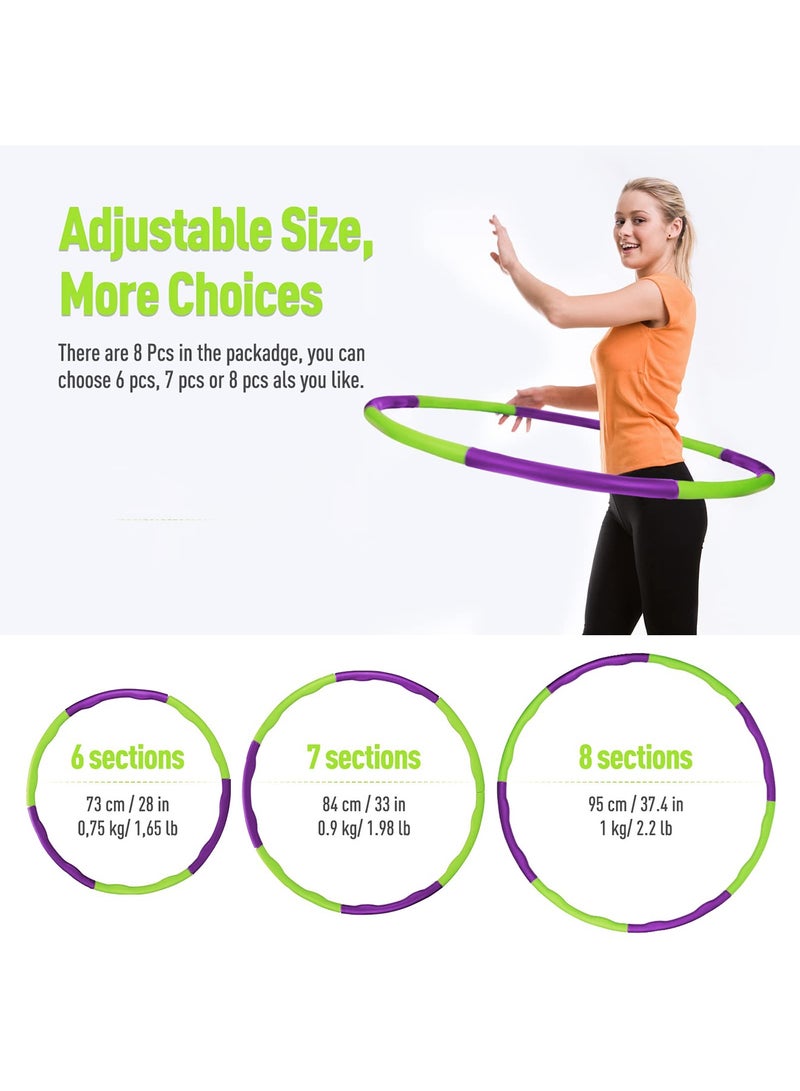 تايمي طوق هولا هوب من 8 أقسام قابلة للفك، حلقة هولا هوب للبالغين قابلة للتعديل لفقدان الوزن بتصميم مموج ومبطنة بفوم ناعم - أرجواني/أخضر - Image 5