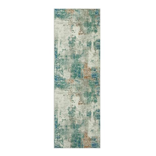 La Home Lahome Modern Abstract Runner Rug with Rubber Backing - 2x6 Washable Rug Runners for Hallways Non Slip, 6 Ft Long Accent Carpet for Bathroom Kitchen Bedroom Entryway,Green/Grey - Image 1