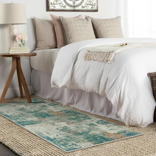 La Home Lahome Modern Abstract Runner Rug with Rubber Backing - 2x6 Washable Rug Runners for Hallways Non Slip, 6 Ft Long Accent Carpet for Bathroom Kitchen Bedroom Entryway,Green/Grey - Image 2