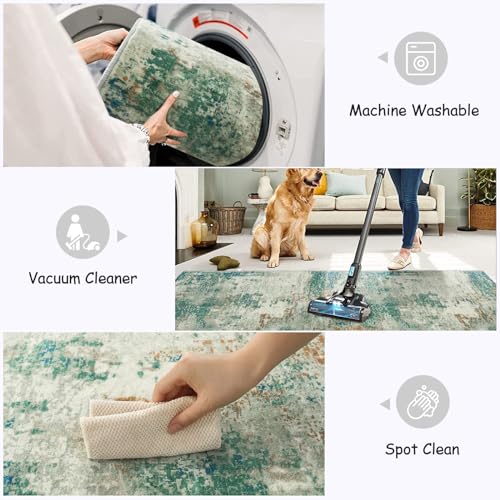 La Home Lahome Modern Abstract Runner Rug with Rubber Backing - 2x6 Washable Rug Runners for Hallways Non Slip, 6 Ft Long Accent Carpet for Bathroom Kitchen Bedroom Entryway,Green/Grey - Image 4