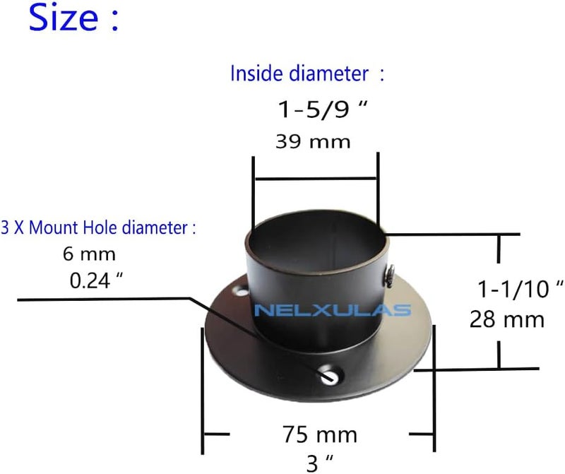 NELXULAS Stainless Steel Heavy Duty Closet Rod Holder,Shower Curtain Rod End Supports Socket,Flange Rod Holder Closet Pole,Adjustable Tightness easy installation (1-1/2 INCH, Black) - Image 3