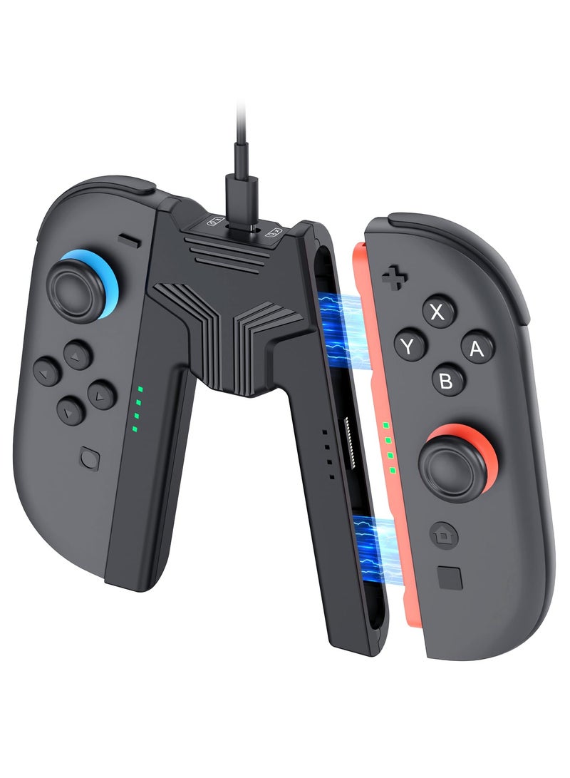 Charging Grip for Switch 2 Controllers - Ergonomic V-Controller Stand with USB-C Cable and LED Indicator for Fast Charging While Playing – Compatible with Switch2 (Model 2025,Black) - Image 1