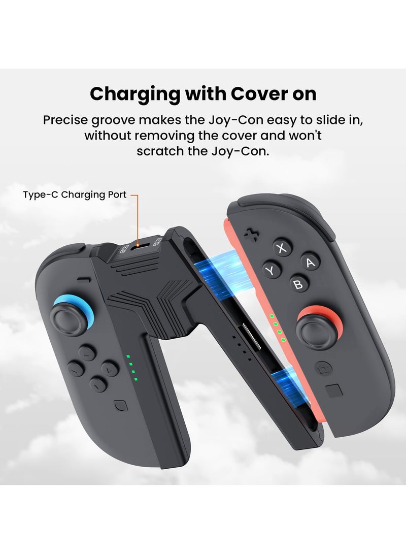 Charging Grip for Switch 2 Controllers - Ergonomic V-Controller Stand with USB-C Cable and LED Indicator for Fast Charging While Playing – Compatible with Switch2 (Model 2025,Black) - Image 2