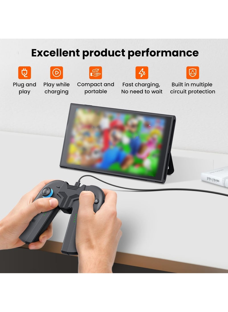 Charging Grip for Switch 2 Controllers - Ergonomic V-Controller Stand with USB-C Cable and LED Indicator for Fast Charging While Playing – Compatible with Switch2 (Model 2025,Black) - Image 4