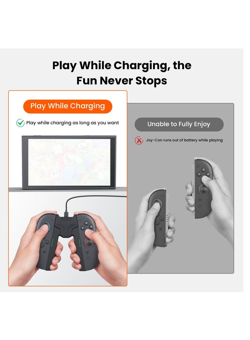 Charging Grip for Switch 2 Controllers - Ergonomic V-Controller Stand with USB-C Cable and LED Indicator for Fast Charging While Playing – Compatible with Switch2 (Model 2025,Black) - Image 3