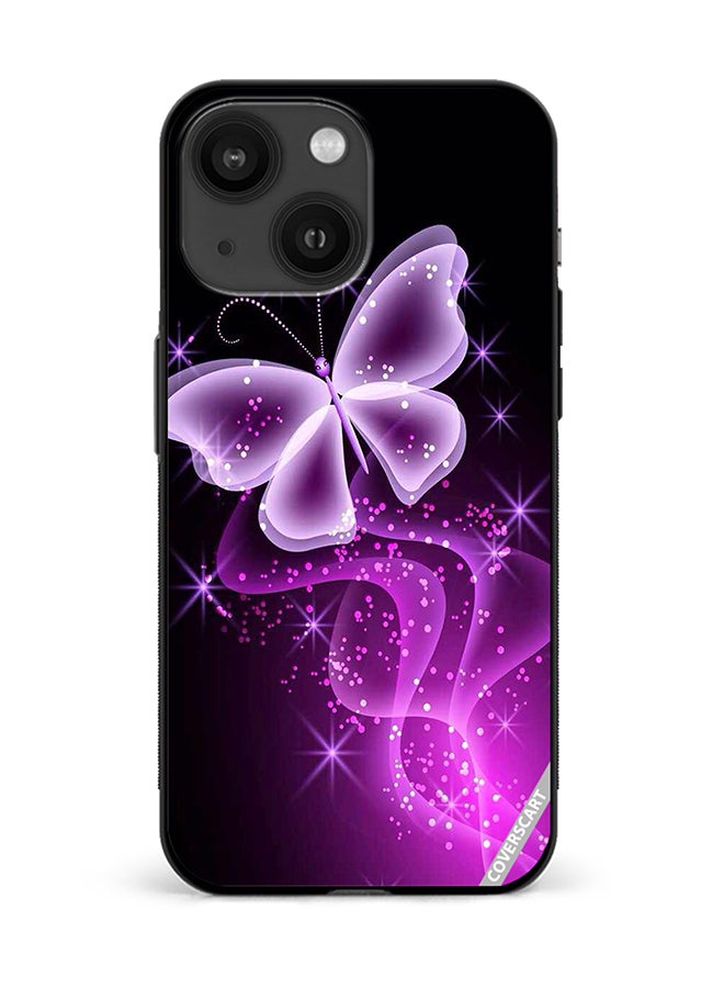 COVERSCART Protective Case Cover For Apple iPhone 13 Purple Butterfly With Black Background Design Multicolour