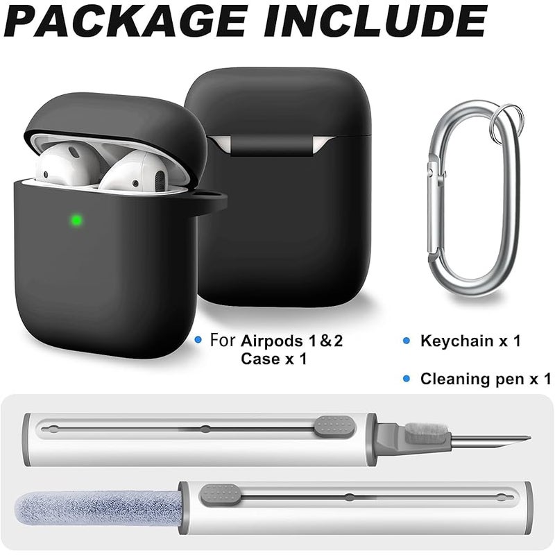 Woyinger for AirPods Case Cover, Come with Cleaner Kit, Soft Silicone Protective Cover with Buckle for Women Men Compatible with Apple AirPods 2nd 1st Generation Charging Case, Black - Image 2