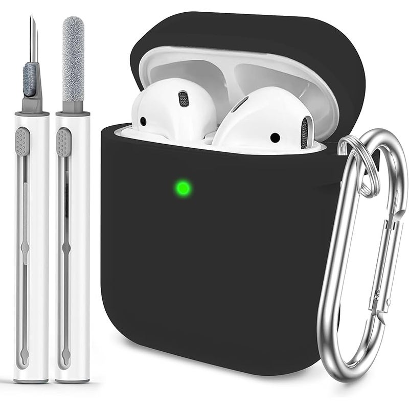 Woyinger for AirPods Case Cover, Come with Cleaner Kit, Soft Silicone Protective Cover with Buckle for Women Men Compatible with Apple AirPods 2nd 1st Generation Charging Case, Black - Image 1