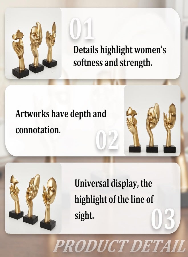 maozyiltle Gold Decor Thinker Statues Set of 3,Golden Abstract Face Resin Sculptures,Home Decor Accents,Office Bookshelf Decor, Shelf Side, Table Decorations for Living Room, Gift for Friends (gold-3Pcs) - Image 5
