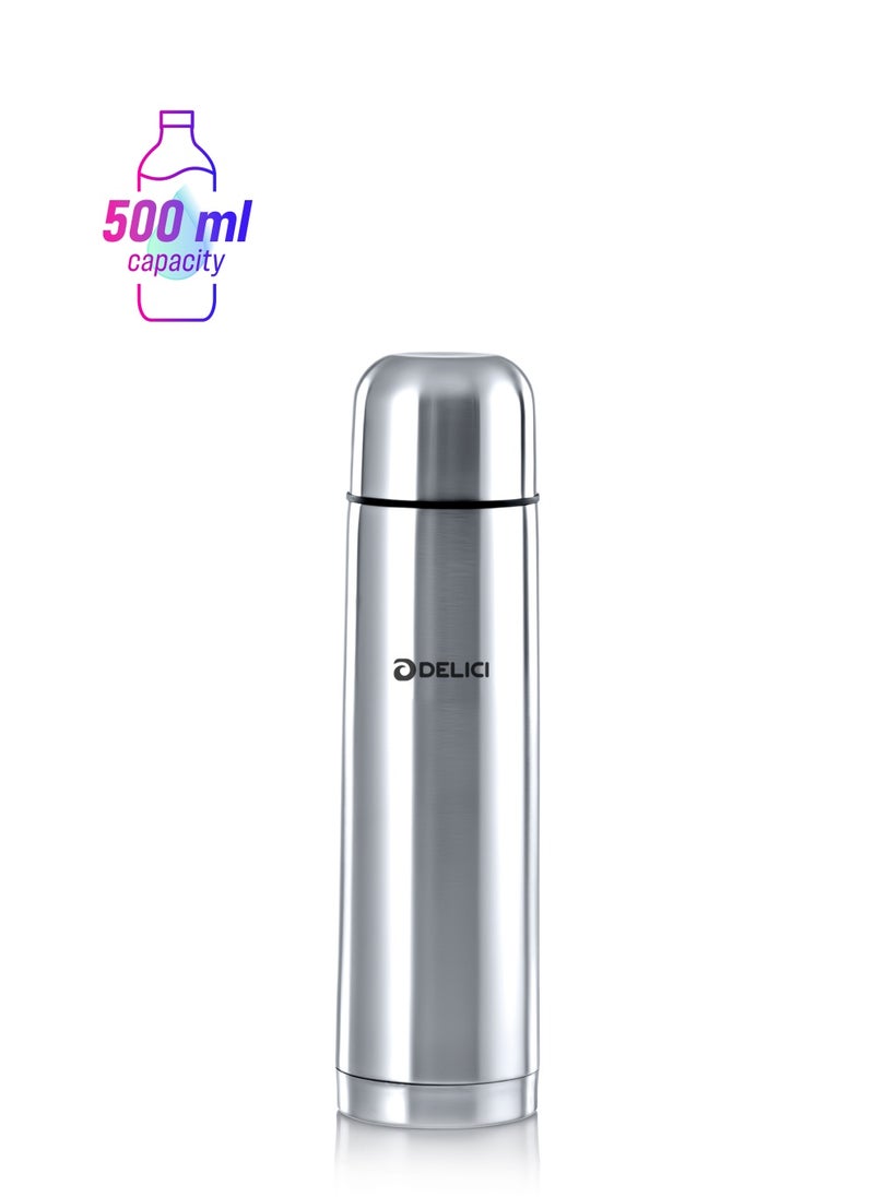 DELICI Thermosteel Vacuum Flask (DSFK 500), Stainless Steel Bottle 500ml, Double Walled, 100% Food Grade, Inner Copper Wall, and 2-Year Warranty  - Image 1