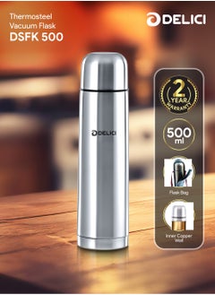 DELICI Thermosteel Vacuum Flask (DSFK 500), Stainless Steel Bottle 500ml, Double Walled, 100% Food Grade, Inner Copper Wall, and 2-Year Warranty  - Image 2