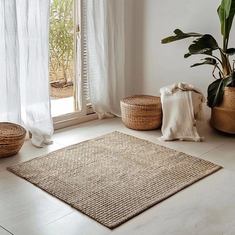 ISAENNE Dark Brown Throw Rugs for Kitchen,Square Non-Slip Comfortable Dirt-Resistant Weave Indoor Area Rug for Living Room Bedroom Nursery Kids Room Home Decorative,3 x 3 Ft - Image 1
