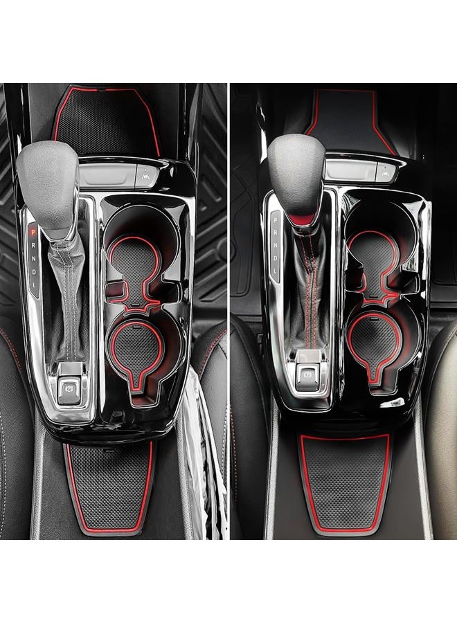 KENTUTO for Chevy Trax Accessories 2024 (LS,1RS,LT,2RS,ACTIV) for Chevrolet Trax Accessories Premium Custom Fit Cup Holder Insert Center Console Liners Door Slot Rubber Pad Mat (14 Pcs, Red Trim) - Image 3