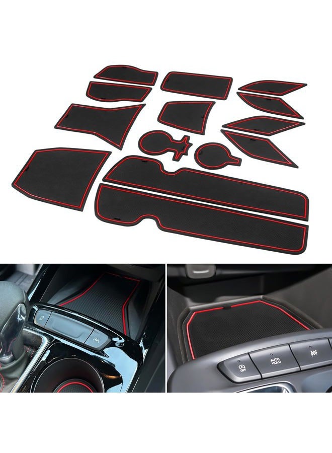 KENTUTO for Chevy Trax Accessories 2024 (LS,1RS,LT,2RS,ACTIV) for Chevrolet Trax Accessories Premium Custom Fit Cup Holder Insert Center Console Liners Door Slot Rubber Pad Mat (14 Pcs, Red Trim) - Image 1
