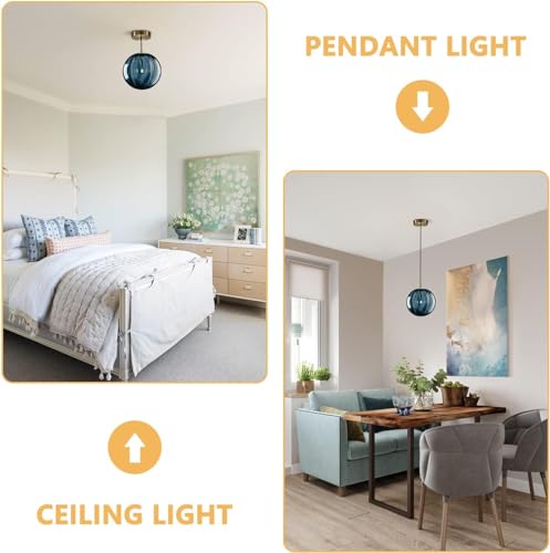 KCO Lighting Modern Large Globe Pendant Light 1-Light Single Blue Glass Pendant Lighting Kitchen Island Vintage Ribbed Glass Pendant Light Contemporary Gold Hanging Light Fixture (9.8”) - Image 3
