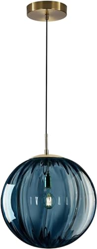 KCO Lighting Modern Large Globe Pendant Light 1-Light Single Blue Glass Pendant Lighting Kitchen Island Vintage Ribbed Glass Pendant Light Contemporary Gold Hanging Light Fixture (9.8”) - Image 1