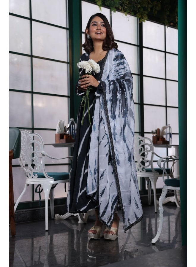 AKS Couture Women Leheriya Dyed Regular Pure Cotton Kurta Trousers With Dupatta - Image 2