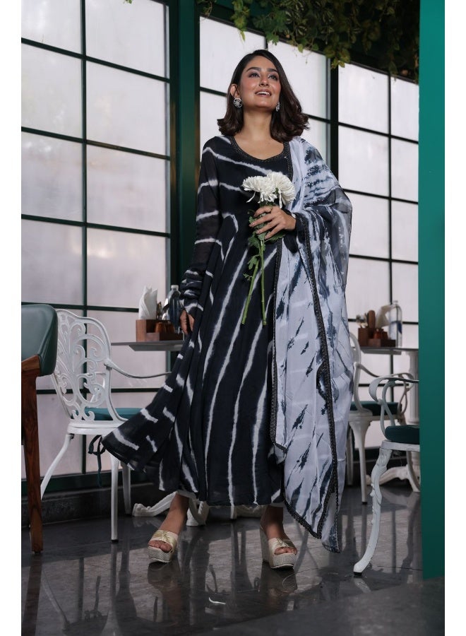 AKS Couture Women Leheriya Dyed Regular Pure Cotton Kurta Trousers With Dupatta - Image 1