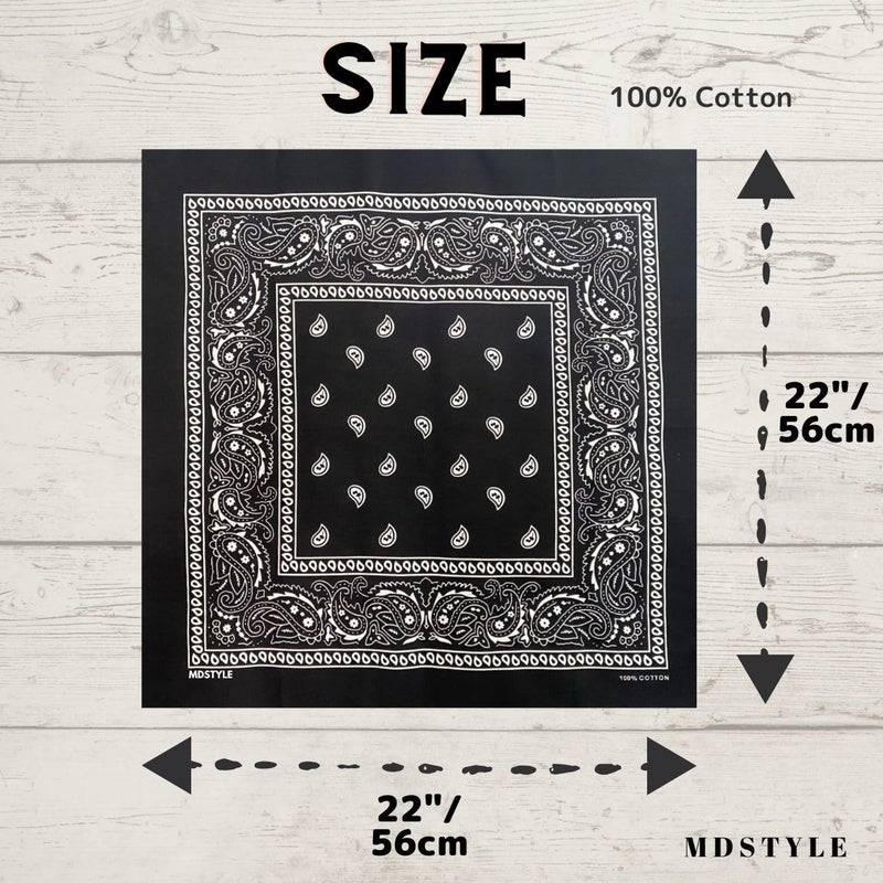 MDSTYLE 100% Cotton Bandana for Men & Women 22" x 22" Paisely Pattern Handkerchief Headband Scarf Dog (Black) - Image 4
