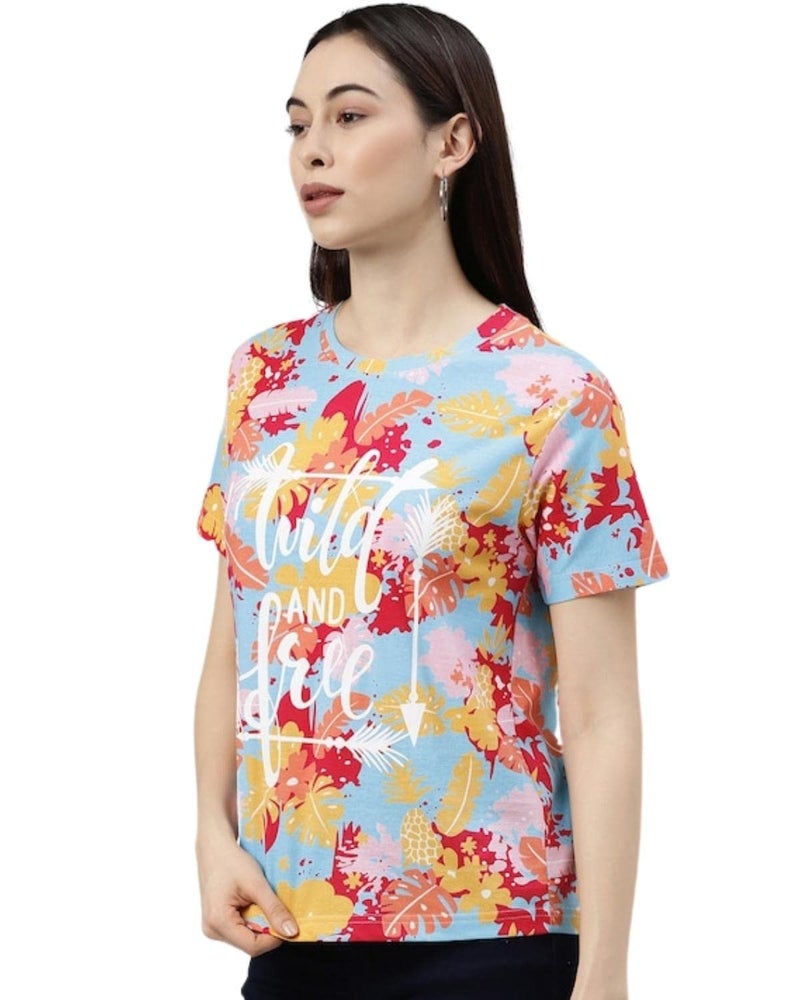 JUNEBERRY® Women's Cotton Regular Fit Floral Printed T-Shirt (Pinkmulti, XXL) - Image 3