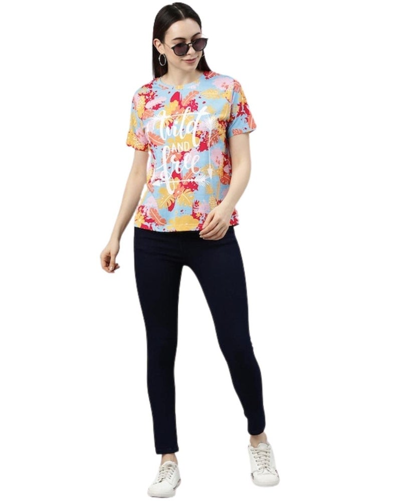 JUNEBERRY® Women's Cotton Regular Fit Floral Printed T-Shirt (Pinkmulti, XXL) - Image 5