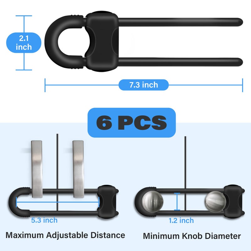 SPISPI Cabinet Locks for Babies, Baby Proofing Cabinets, 6 Pack U-Shaped Child Locks for Cabinets, Child Proof Cabinet Latches,Child Safety Cabinet Locks with Adjustable by SPISPI(Black) - Image 2