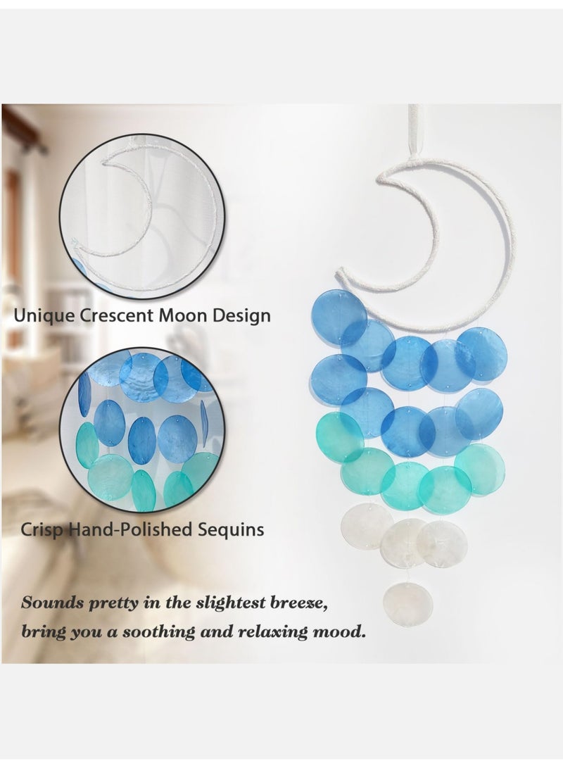 بي إس أجراس رياح كابيز فريدة | ماسك أحلام قمري صغير جميل للخارج | شلالات صوتية هادئة مصنوعة يدويًا | أجراس رياح معلقة على الشاطئ والساحل والمحيط | لحديقة الفناء الصيفية (أزرق) - Image 3