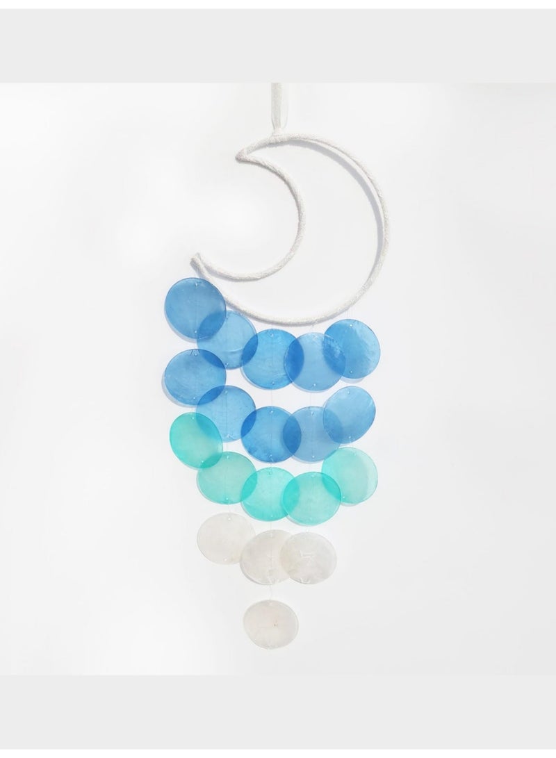 بي إس أجراس رياح كابيز فريدة | ماسك أحلام قمري صغير جميل للخارج | شلالات صوتية هادئة مصنوعة يدويًا | أجراس رياح معلقة على الشاطئ والساحل والمحيط | لحديقة الفناء الصيفية (أزرق) - Image 1