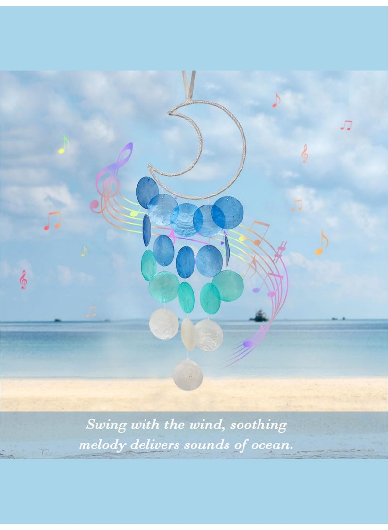 بي إس أجراس رياح كابيز فريدة | ماسك أحلام قمري صغير جميل للخارج | شلالات صوتية هادئة مصنوعة يدويًا | أجراس رياح معلقة على الشاطئ والساحل والمحيط | لحديقة الفناء الصيفية (أزرق) - Image 5