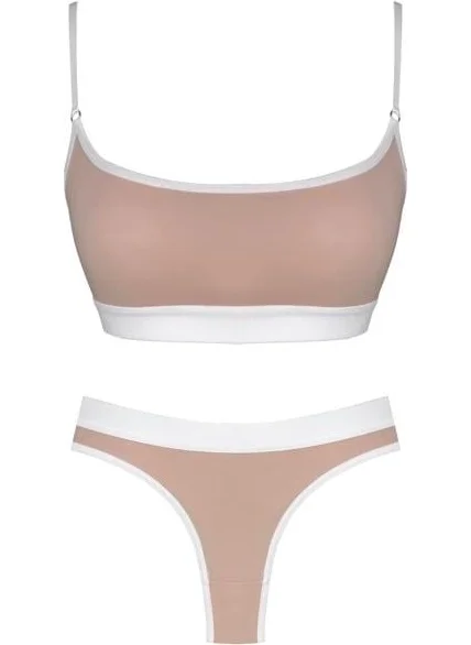 كوتن هيل Brown Cotton Rubber Detailed Adjustable Strap Women's Bra Set
