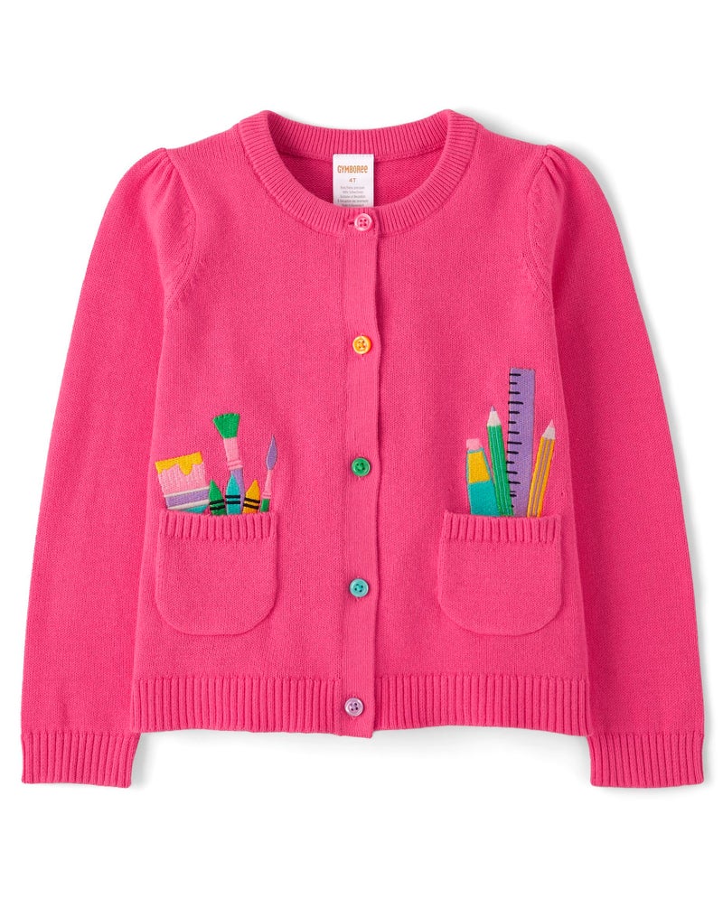 Gymboree,and Toddler Long Sleeve Cardigan Button Up Sweater,Back to School Pink,12-18 Months - Image 1