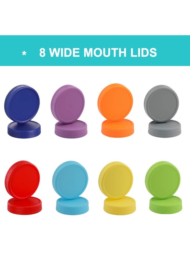 Aozita Wide Mouth Jar Lids 8 Pack For Ball Kerr And More - Colored Plastic Storage Caps For Canning Jars - Leak-proof  - Image 3