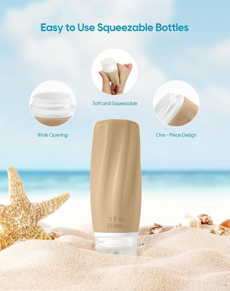 Morfone Travel Bottles for Toiletries, 3oz Tsa Approved Travel Size Containers Leak Proof Squeezable Travel Accessories Refillable for Shampoo Conditioner Lotion Liquids(Brown) - Image 2