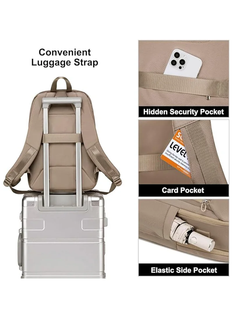 Chantria Khaki Premium Lightweight Laptop Backpack for Women Water Resistant Multifunctional Anti-Theft Daypack with Built in USB Port, CB00633, Khaki for Women | Best Price UAE