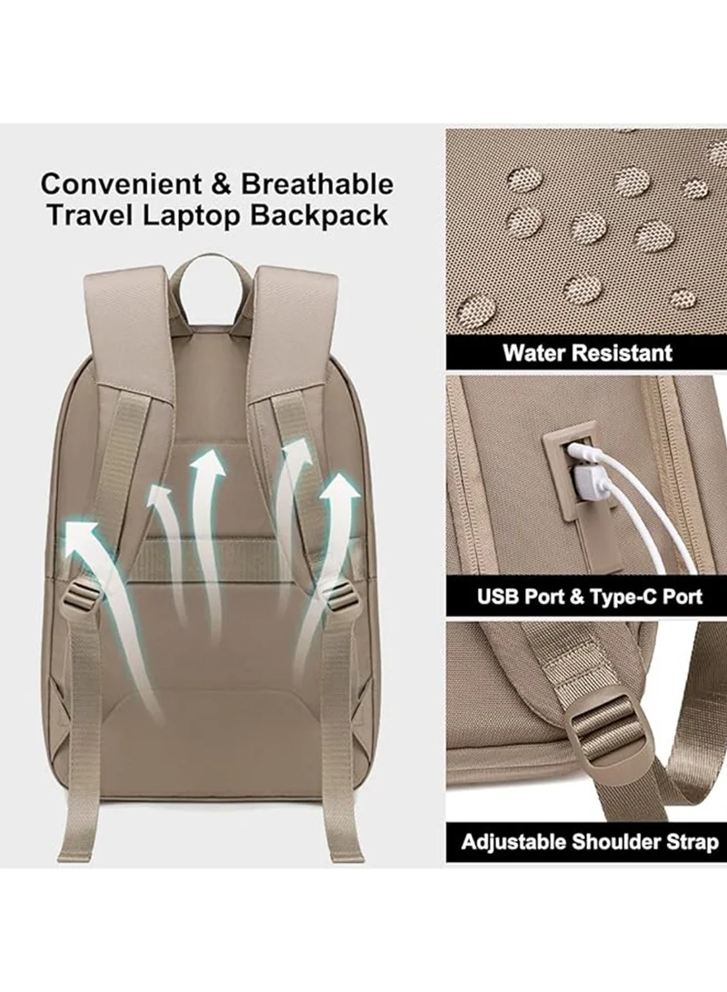 Chantria Khaki Premium Lightweight Laptop Backpack for Women Water Resistant Multifunctional Anti-Theft Daypack with Built in USB Port, CB00633, Khaki for Women | Best Price UAE