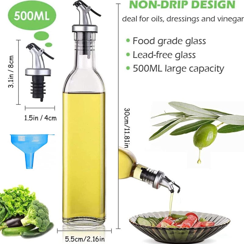 Maykela Oil Dispenser Bottles,Pack of 2 Cooking Oil and Vinegar Cruet,500ml Clear Glass Oil Bottle, Oil Pourer Spout,Cooking Oil Dispenser Bottles (Style-A) - Image 3