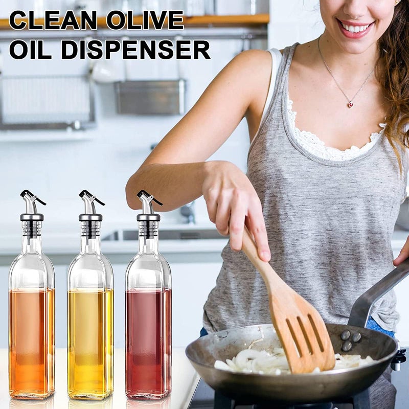 Maykela Oil Dispenser Bottles,Pack of 2 Cooking Oil and Vinegar Cruet,500ml Clear Glass Oil Bottle, Oil Pourer Spout,Cooking Oil Dispenser Bottles (Style-A) - Image 2