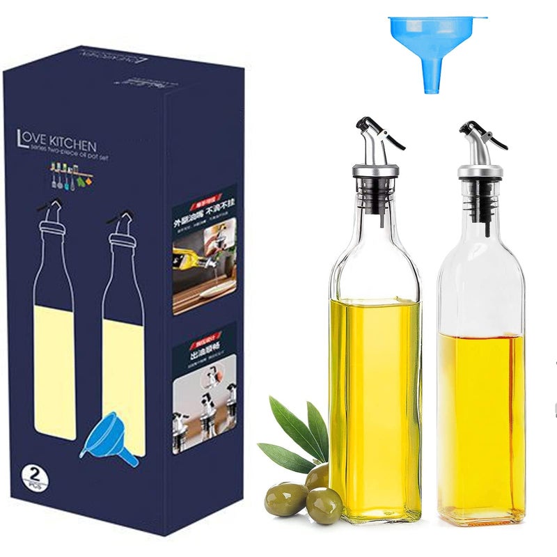 Maykela Oil Dispenser Bottles,Pack of 2 Cooking Oil and Vinegar Cruet,500ml Clear Glass Oil Bottle, Oil Pourer Spout,Cooking Oil Dispenser Bottles (Style-A) - Image 1