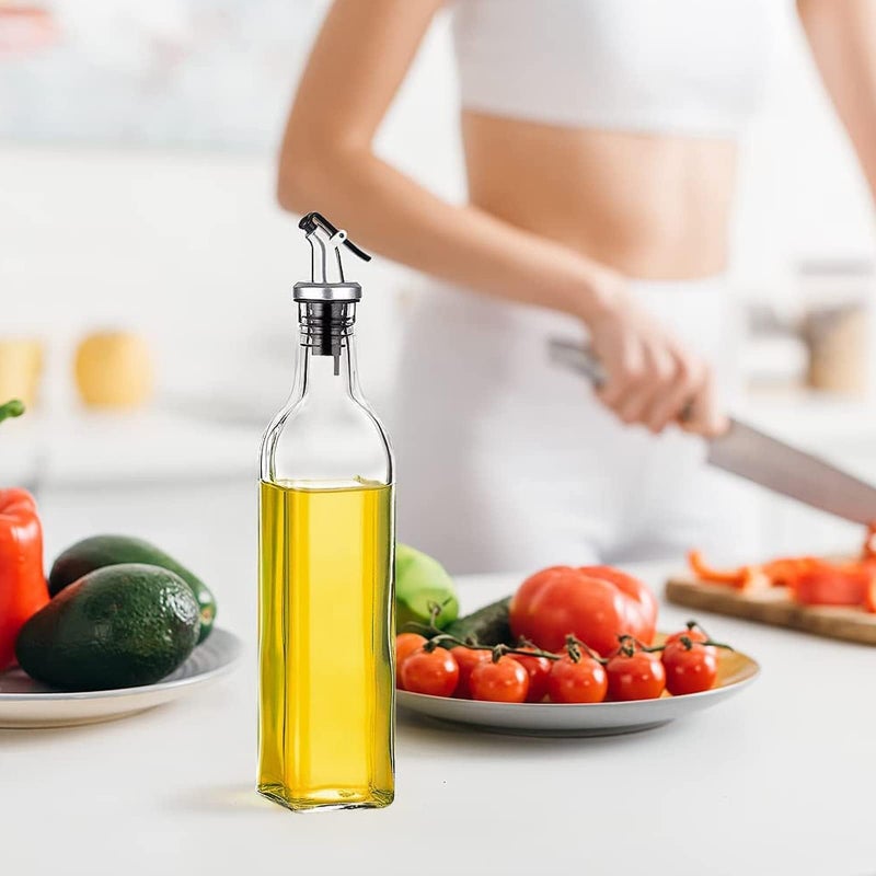 Maykela Oil Dispenser Bottles,Pack of 2 Cooking Oil and Vinegar Cruet,500ml Clear Glass Oil Bottle, Oil Pourer Spout,Cooking Oil Dispenser Bottles (Style-A) - Image 4