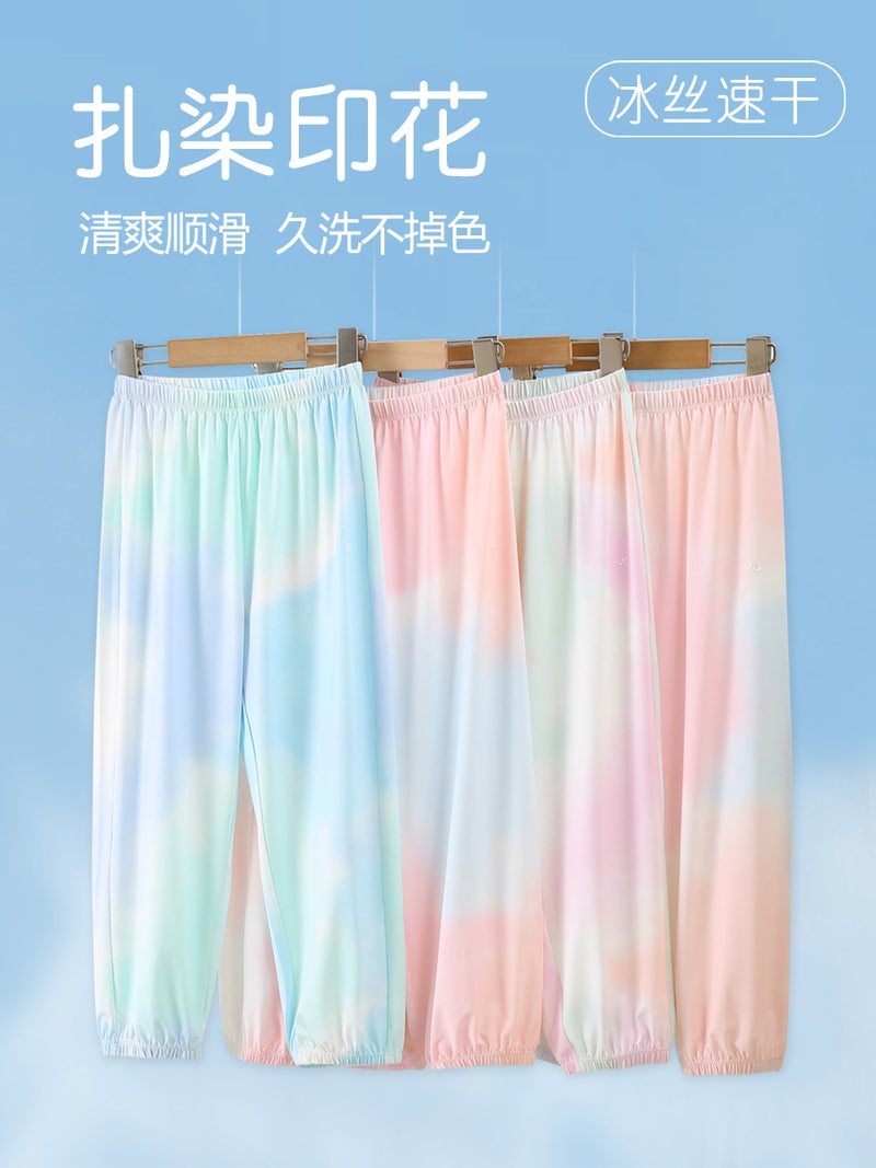 Children'S Anti-Mosquito Pants Boys' Ice Silk Tie-Dyed Pants Summer Thin Girls' Sports Quick-Drying Pants - Image 3