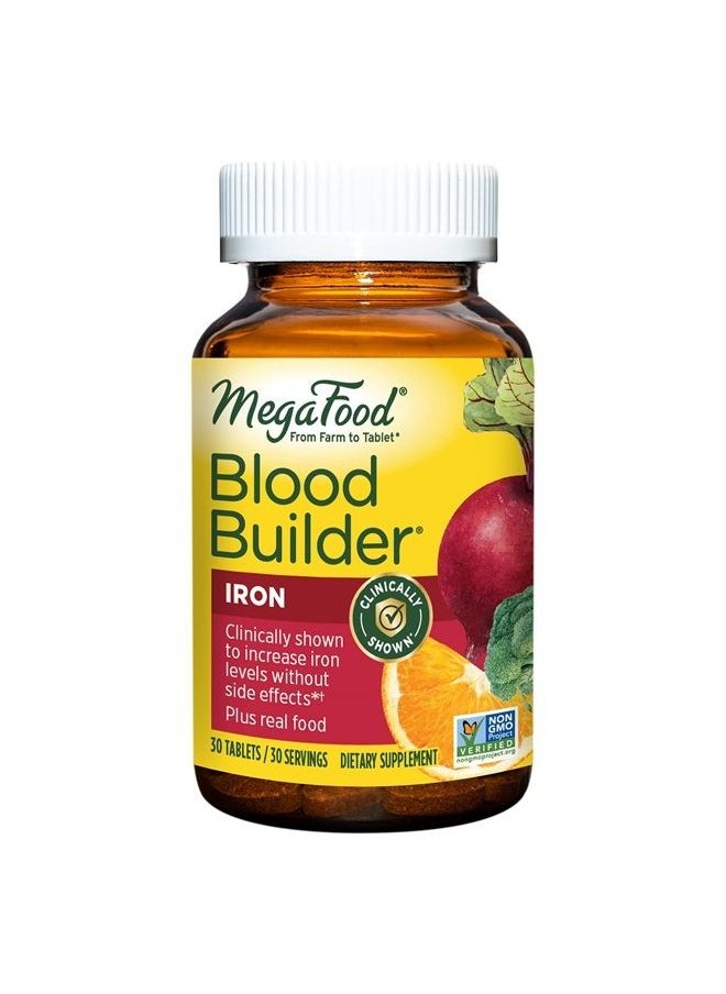 MegaFood Blood Builder - Iron Supplement Clinically Shown to Increase Iron Levels Without Side Effects - Energy Support with Iron, Vitamins C and B12, and Folic Acid - Vegan - 30 Tabs  - Image 1