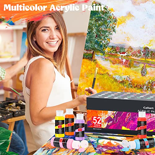 Caliart Acrylic Paint Set, 52 Colors (2oz/Bottle) with 4 Brushes, Art Craft Paints for Adults Artists Beginners Painters, Canvas Pumpkin Ceramic Wood Fabric Rock Painting Supplies Kit - Image 4
